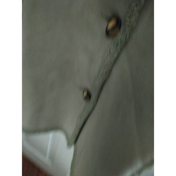 L.L. Bean Woman's L Coat Faux Suede Leather Sage Green Sherpa Button Up - Picture 10 of 10